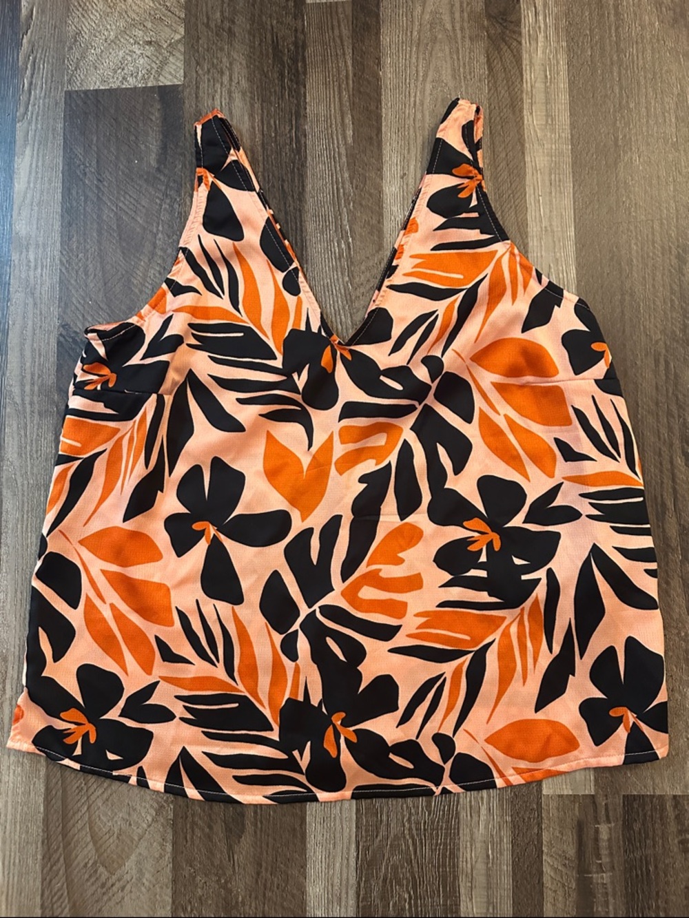 Old Navy Orange and Black Floral V-Neck Cami